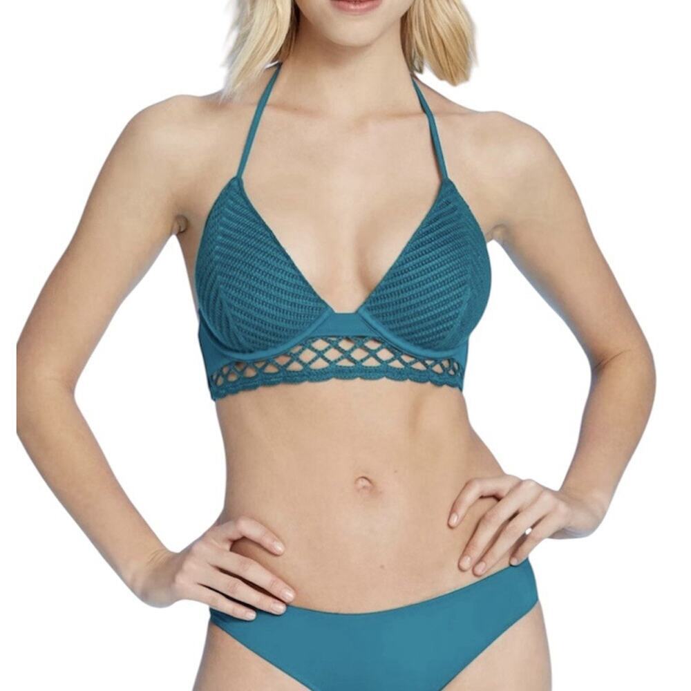 Shade & Shore Triangle Crochet Underwire Bikini Top 36DD Ocean Blue NWT